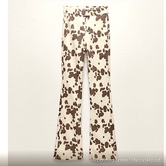 🤎 Zara High-Waisted Cow Print Pants - Size 6 (US) - Picture 3 of 6